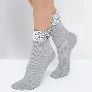 Glamorous Grey Socks With Silver sequins